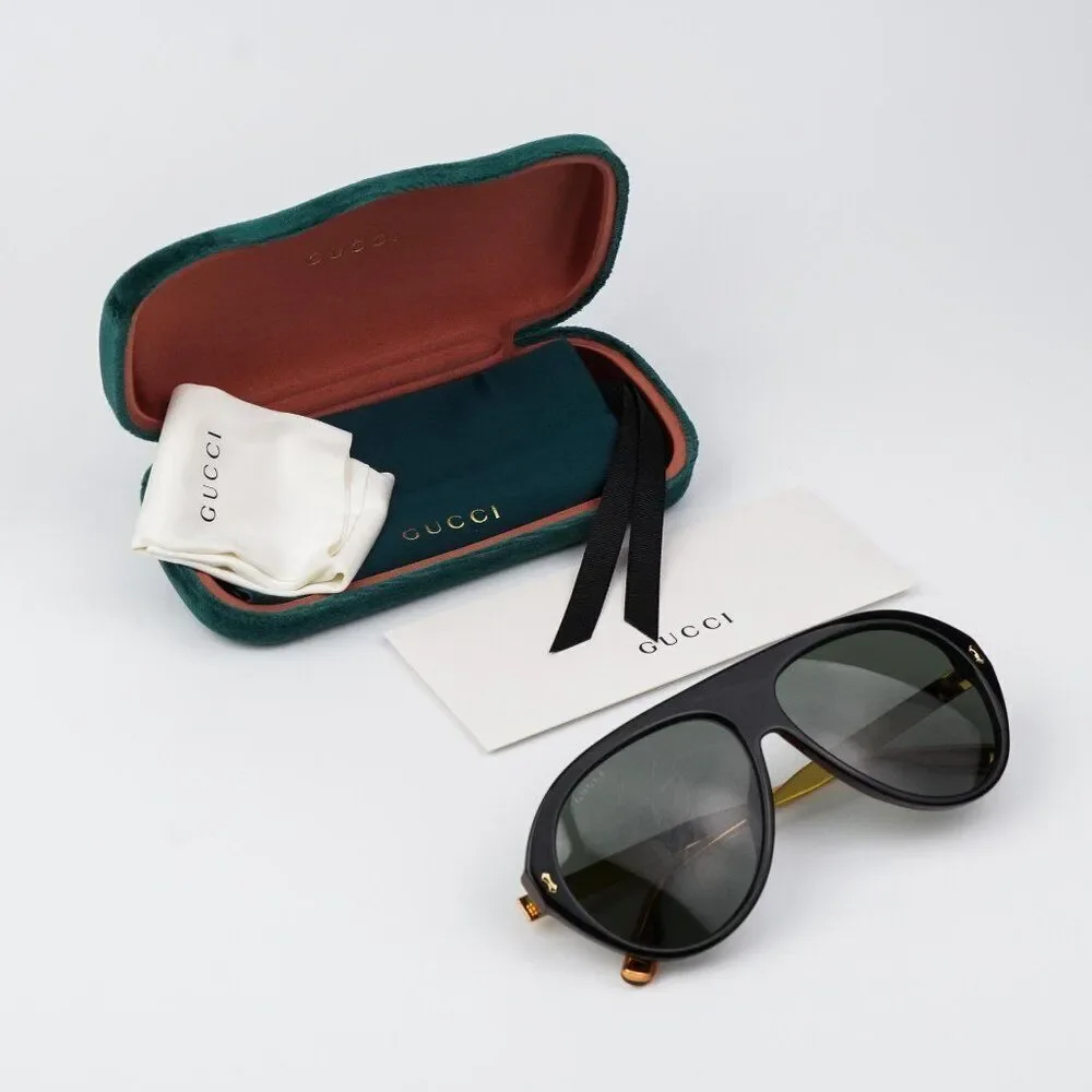 Gucci Men Sunglasses Black Gold Havana Grey Aviator GG1515S 001 BRAND NEW